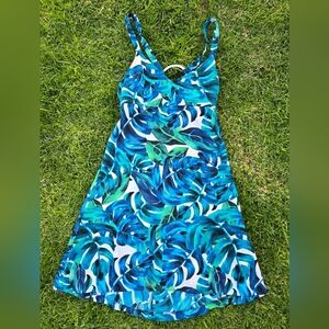 Tropical Blue and Green Leaf Print Dress Size 3